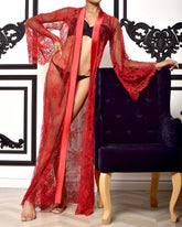 Sexy lace mesh see-through long robes